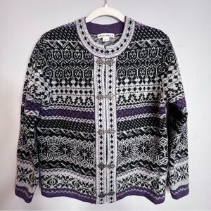 Telluride Clothing Co gray black purple wool nordic cardigan sweater size small